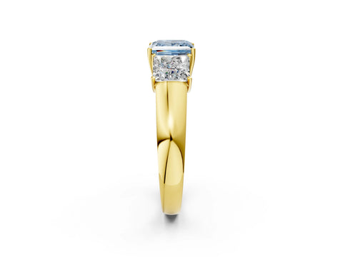 Yellow gold Three-Stone Fancy Blue Princess Cut Cut Diamond Ring with Prong Setting and Classic Band_2