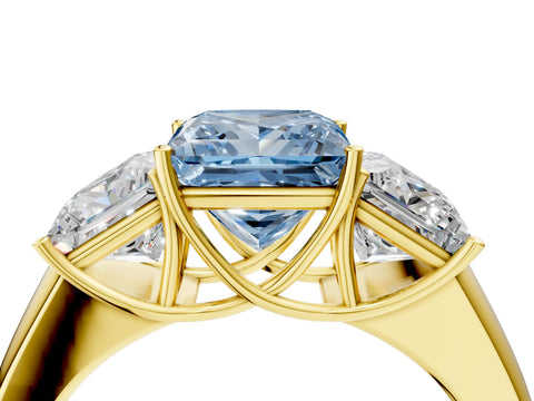 Yellow gold Three-Stone Fancy Blue Princess Cut Cut Diamond Ring with Prong Setting and Classic Band_4