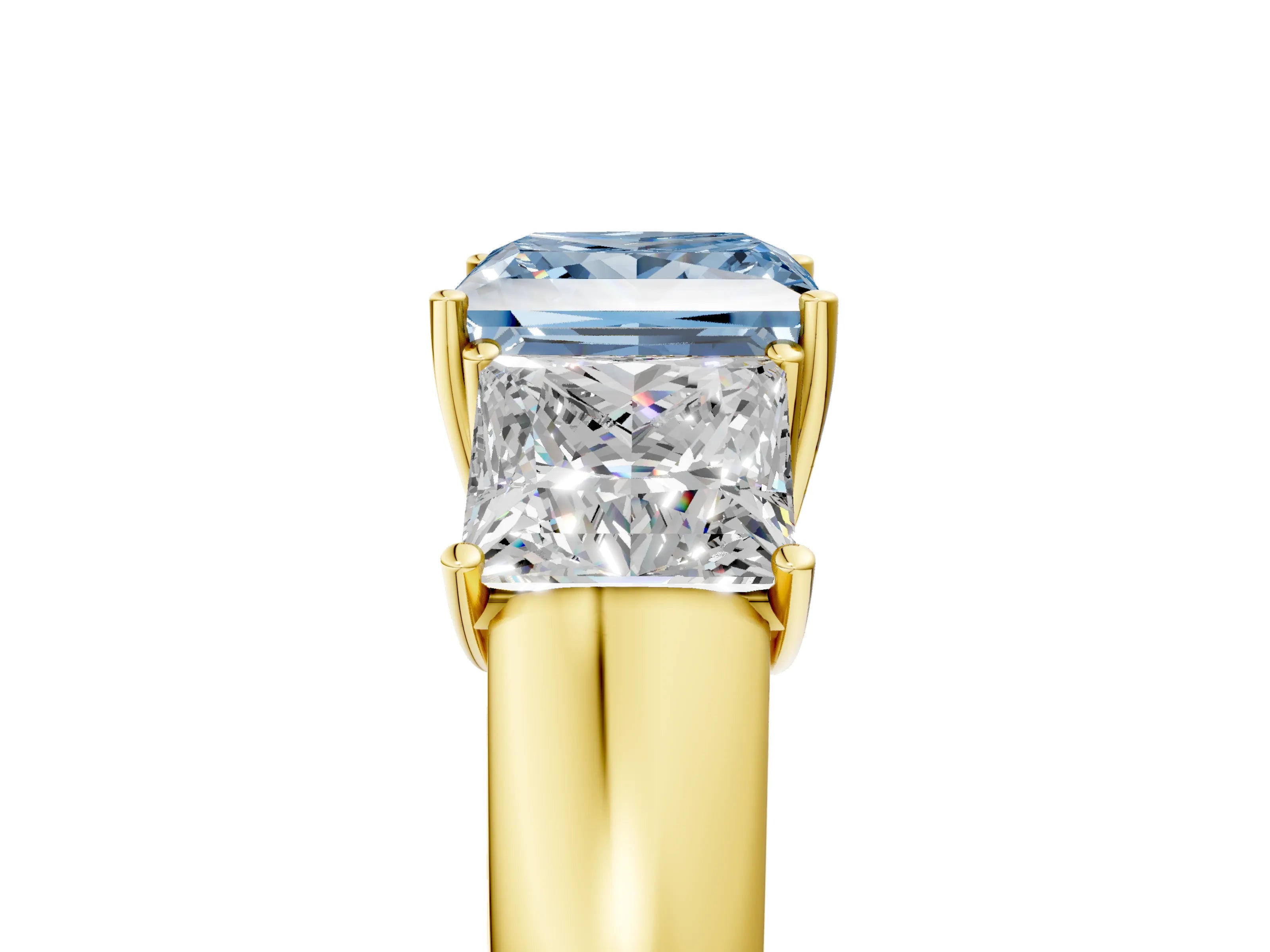 Yellow gold Three-Stone Fancy Blue Princess Cut Cut Diamond Ring with Prong Setting and Classic Band_5
