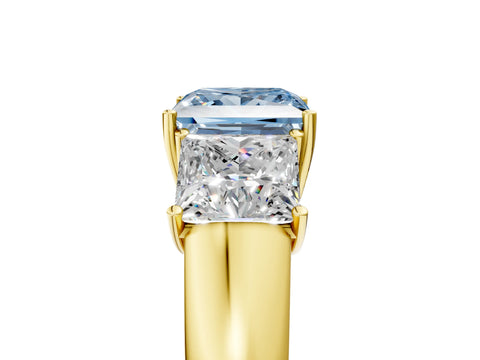 Yellow gold Three-Stone Fancy Blue Princess Cut Cut Diamond Ring with Prong Setting and Classic Band_5