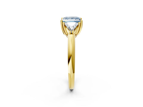 Yellow gold Three-Stone Fancy Blue Princess Cut Cut Diamond Ring with Trillion Side Stones and Four-Prong Setting_5