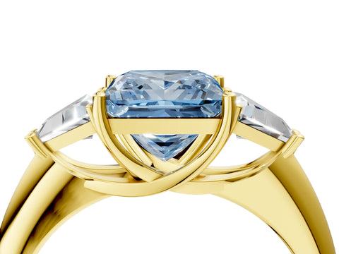 Yellow gold Three-Stone Fancy Blue Princess Cut Cut Diamond Ring with Trillion Side Stones and Four-Prong Setting_7