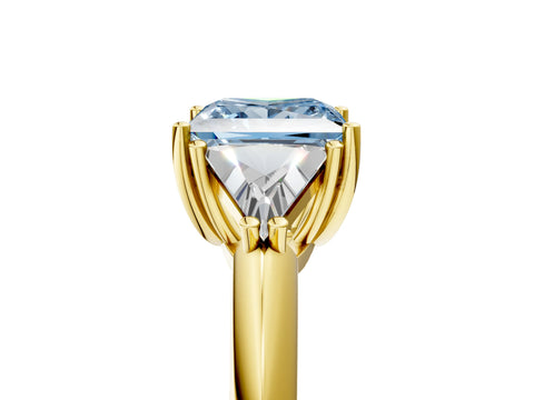 Yellow gold Three-Stone Fancy Blue Princess Cut Cut Diamond Ring with Trillion Side Stones and Four-Prong Setting_8
