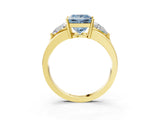 Yellow gold Three-Stone Fancy Blue Princess Cut Cut Diamond Ring with Trillion Side Stones on a Split Shank Band_3