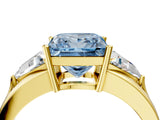 Yellow gold Three-Stone Fancy Blue Princess Cut Cut Diamond Ring with Trillion Side Stones on a Split Shank Band_4