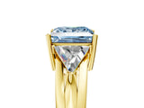 Yellow gold Three-Stone Fancy Blue Princess Cut Cut Diamond Ring with Trillion Side Stones on a Split Shank Band_5