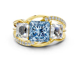 Yellow gold Three-Stone Fancy Blue Princess Cut Cut Diamond Split Shank Prong Set Ring_12
