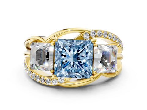 Yellow gold Three-Stone Fancy Blue Princess Cut Cut Diamond Split Shank Prong Set Ring_12