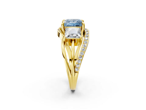 Yellow gold Three-Stone Fancy Blue Princess Cut Cut Diamond Split Shank Prong Set Ring_14