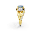 Yellow gold Three-Stone Fancy Blue Princess Cut Cut Diamond Split Shank Prong Set Ring_2