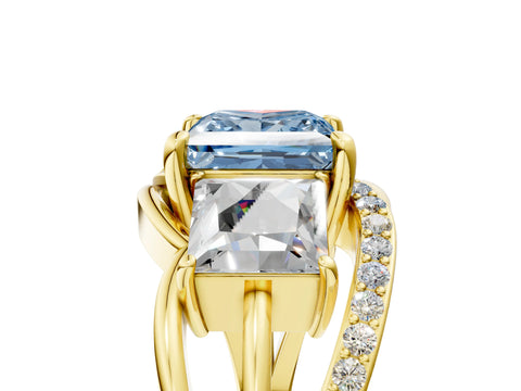 Yellow gold Three-Stone Fancy Blue Princess Cut Cut Diamond Split Shank Prong Set Ring_5