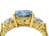 Yellow gold Three-Stone Fancy Blue Princess Cut Cut Milgrain Band Prong Setting Ring_10