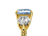 Yellow gold Three-Stone Fancy Blue Princess Cut Cut Milgrain Band Prong Setting Ring_11