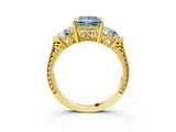 Yellow gold Three-Stone Fancy Blue Princess Cut Cut Milgrain Band Prong Setting Ring_9