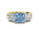 Yellow gold Three-Stone Fancy Blue Princess Cut Cut Solitaire Ring with Classic Prong Setting
