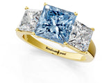 Yellow gold Three-Stone Fancy Blue Princess Cut Cut Solitaire Ring with Classic Prong Setting_1