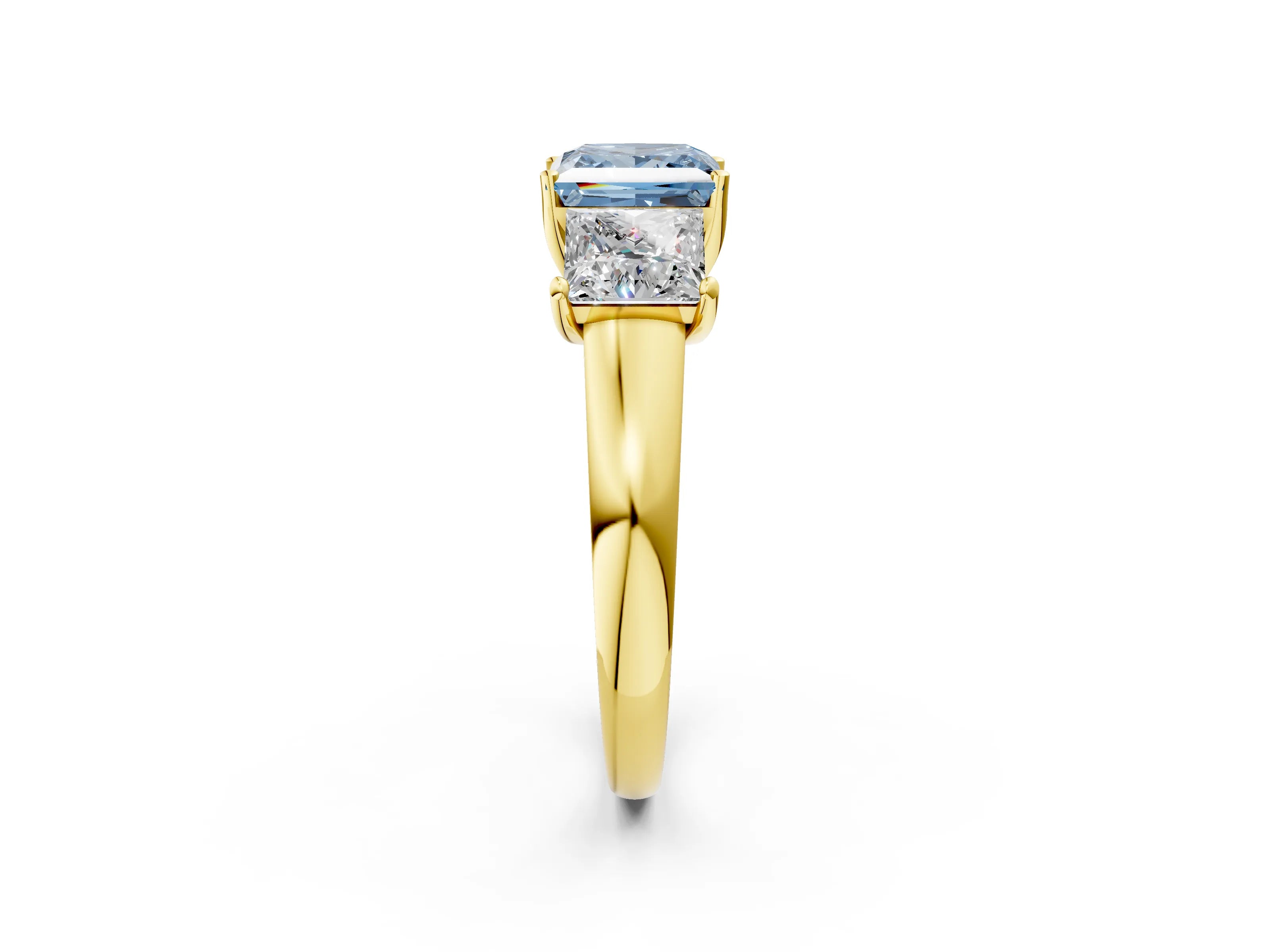Yellow gold Three-Stone Fancy Blue Princess Cut Cut Solitaire Ring with Classic Prong Setting_2