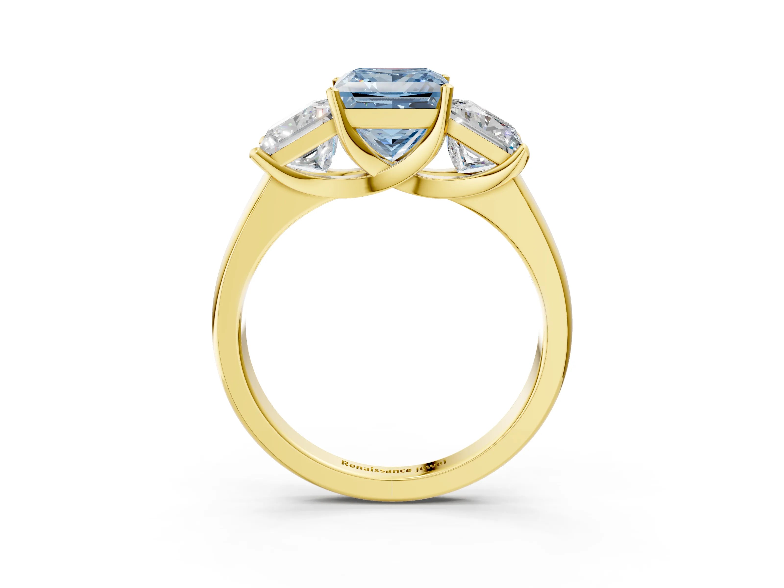 Yellow gold Three-Stone Fancy Blue Princess Cut Cut Solitaire Ring with Classic Prong Setting_3
