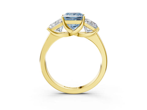 Yellow gold Three-Stone Fancy Blue Princess Cut Cut Solitaire Ring with Classic Prong Setting_3
