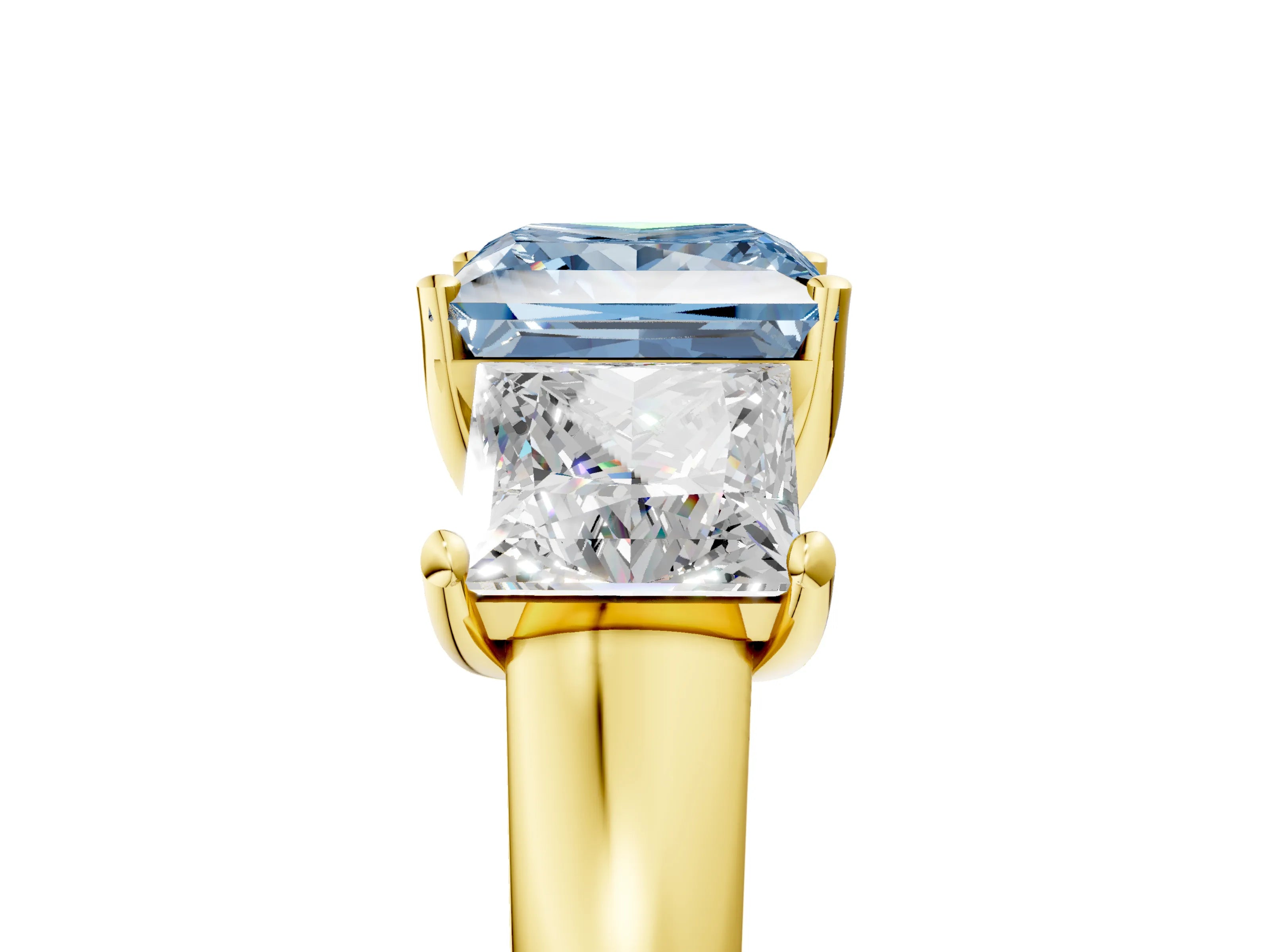 Yellow gold Three-Stone Fancy Blue Princess Cut Cut Solitaire Ring with Classic Prong Setting_5