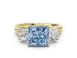 Yellow gold Three-Stone Fancy Blue Princess Cut Diamond Braided Band Ring with Four-Prong Setting_40