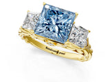 Yellow gold Three-Stone Fancy Blue Princess Cut Diamond Braided Band Ring with Four-Prong Setting_41
