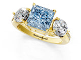 Yellow gold Three-Stone Fancy Blue Princess Cut Diamond Channel Set Engagement Ring with Prong Setting_1