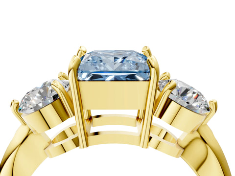 Yellow gold Three-Stone Fancy Blue Princess Cut Diamond Channel Set Engagement Ring with Prong Setting_16