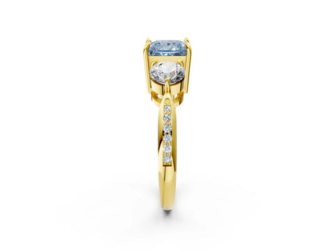 Yellow gold Three-Stone Fancy Blue Princess Cut Diamond Channel Set Engagement Ring with Prong Setting_2