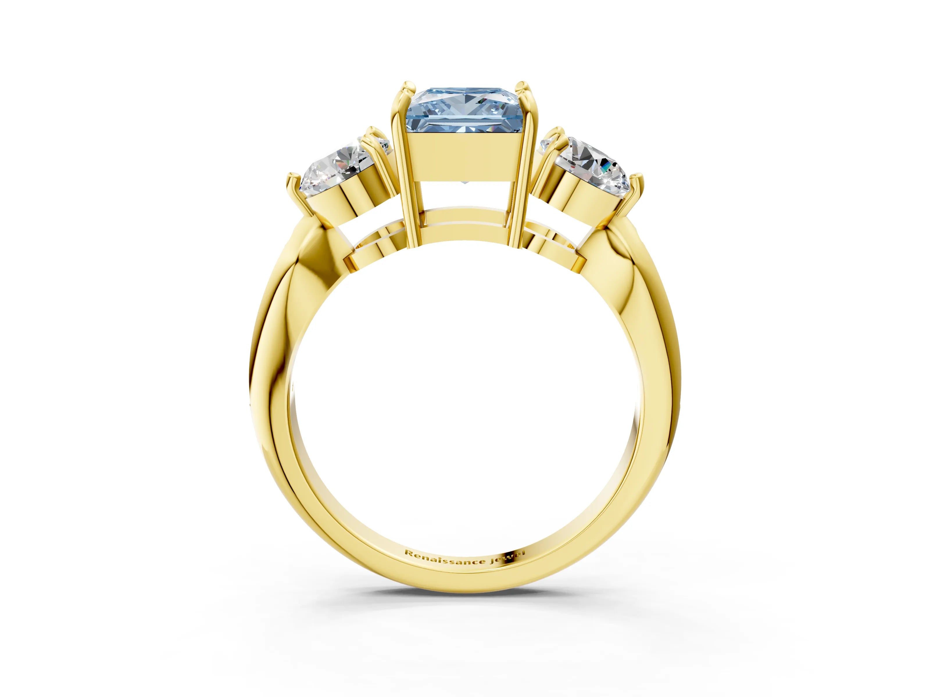 Yellow gold Three-Stone Fancy Blue Princess Cut Diamond Channel Set Engagement Ring with Prong Setting_3