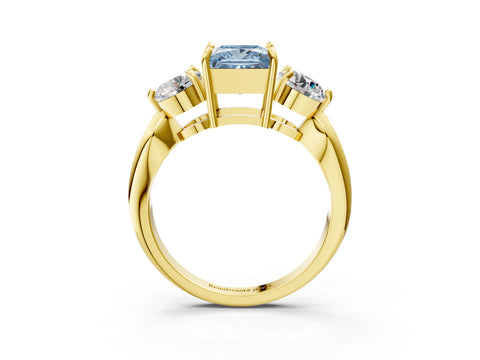 Yellow gold Three-Stone Fancy Blue Princess Cut Diamond Channel Set Engagement Ring with Prong Setting_3