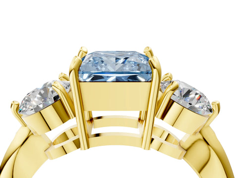 Yellow gold Three-Stone Fancy Blue Princess Cut Diamond Channel Set Engagement Ring with Prong Setting_4