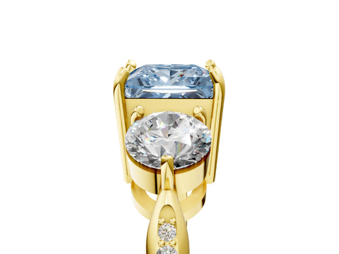 Yellow gold Three-Stone Fancy Blue Princess Cut Diamond Channel Set Engagement Ring with Prong Setting_5