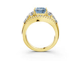 Yellow gold Three-Stone Fancy Blue Princess Cut Diamond Engagement Ring with Pave Band and Prong Setting_3