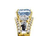 Yellow gold Three-Stone Fancy Blue Princess Cut Diamond Engagement Ring with Pave Band and Prong Setting_5