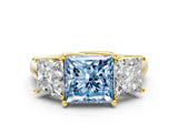 Yellow gold Three-Stone Fancy Blue Princess Cut Diamond Engagement Ring with Prong Setting_3