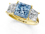 Yellow gold Three-Stone Fancy Blue Princess Cut Diamond Engagement Ring with Prong Setting_4