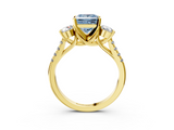 Yellow gold Three-Stone Fancy Blue Princess  Cut Diamond Pavé Band with Four-Prong Setting_31