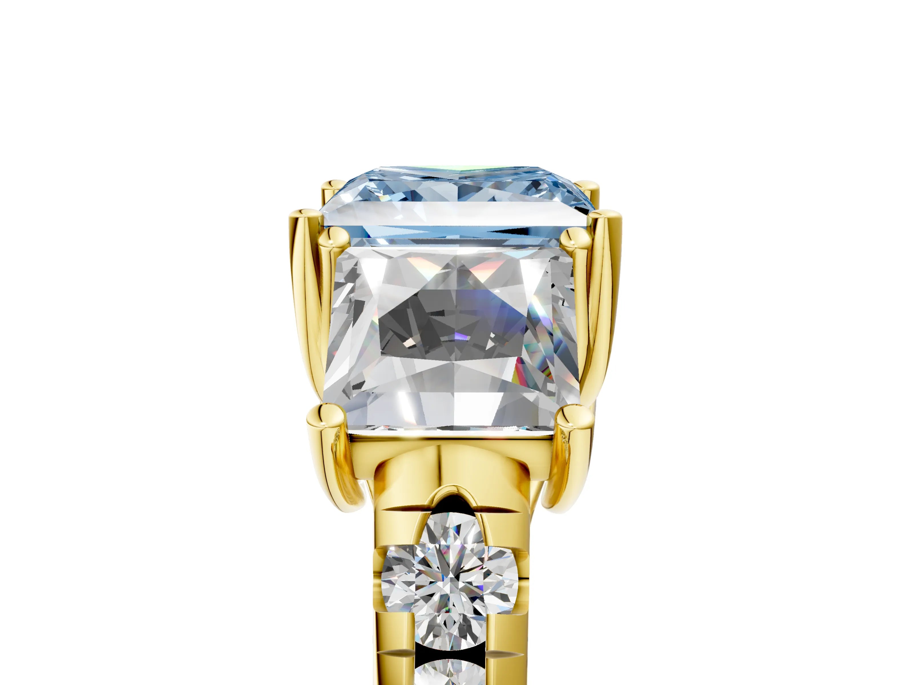 Yellow gold Three-Stone Fancy Blue Princess Cut Diamond Pavé Band with Prong Setting_5