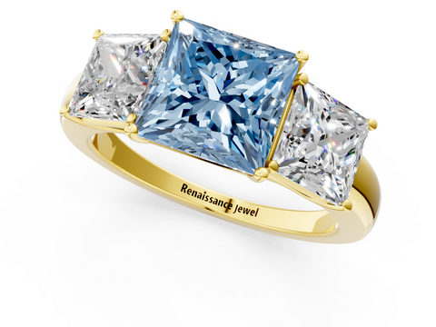 Yellow gold Three-Stone Fancy Blue Princess  Cut Diamond Ring with Channel-Set Band and Four-Prong Setting_33