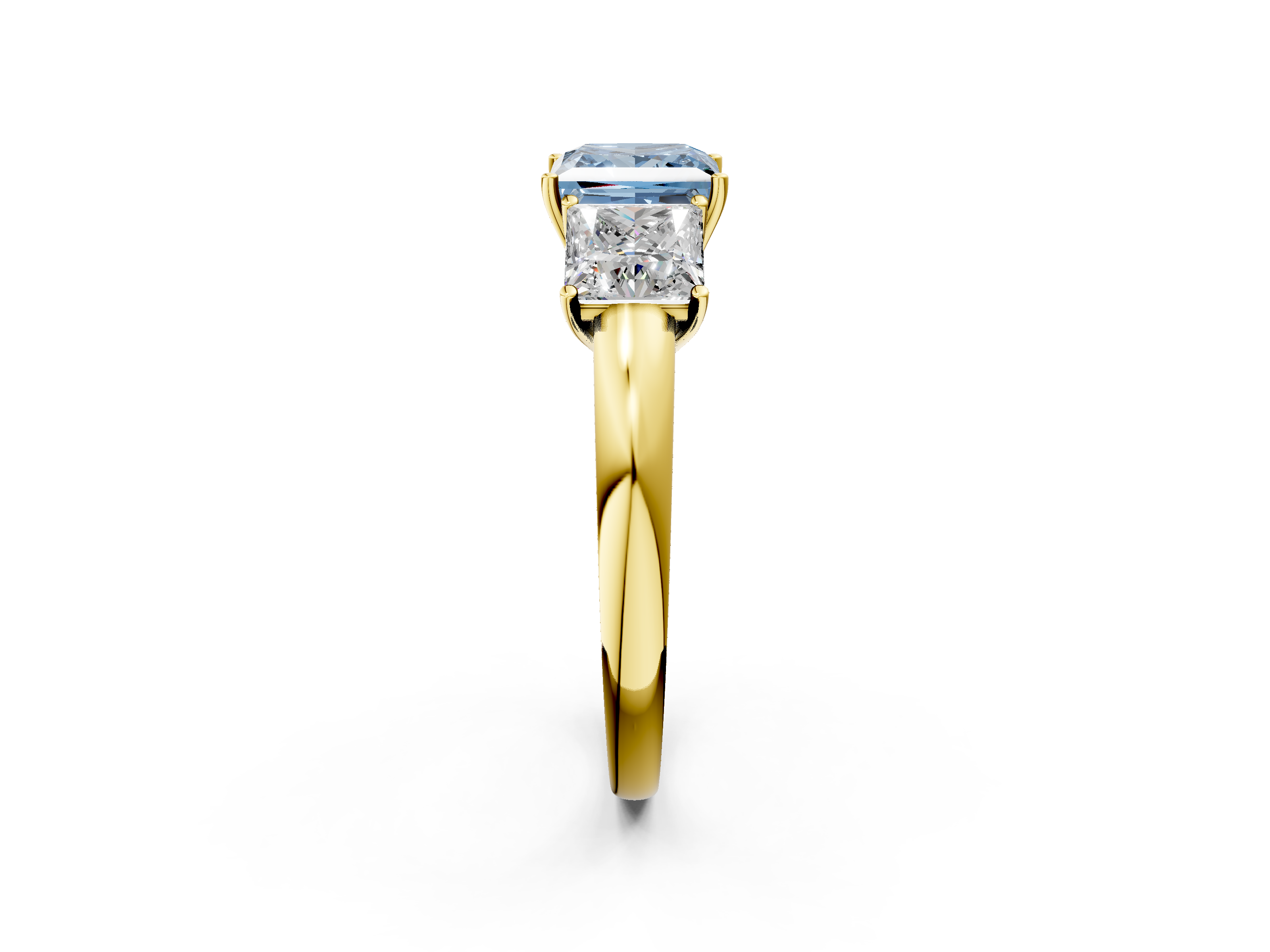 Yellow gold Three-Stone Fancy Blue Princess  Cut Diamond Ring with Channel-Set Band and Four-Prong Setting_34