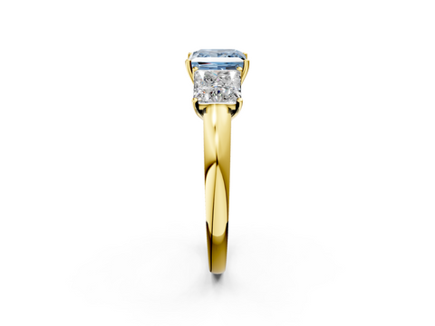 Yellow gold Three-Stone Fancy Blue Princess  Cut Diamond Ring with Channel-Set Band and Four-Prong Setting_34