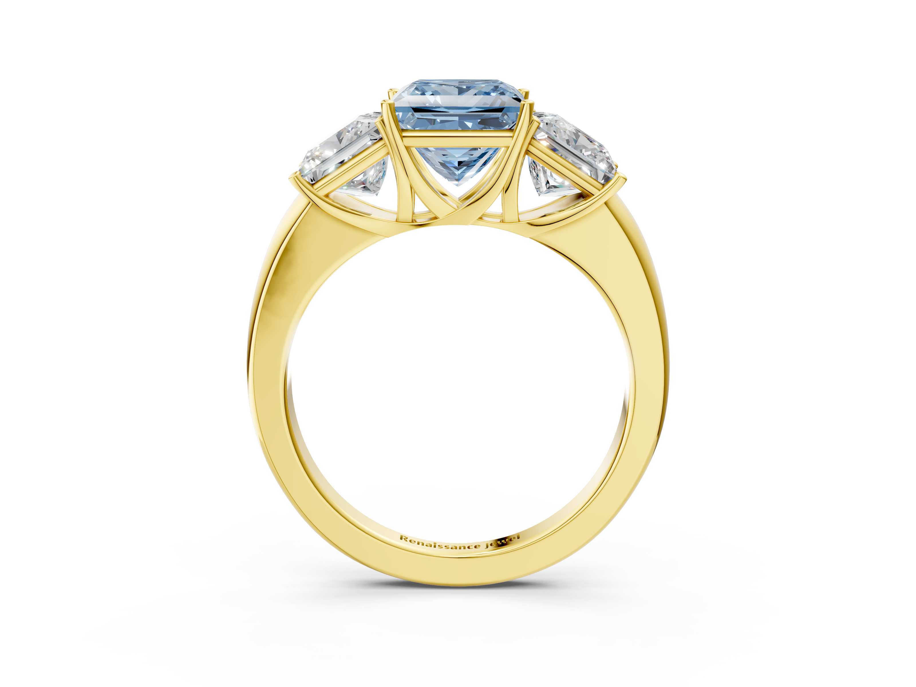 Yellow gold Three-Stone Fancy Blue Princess  Cut Diamond Ring with Channel-Set Band and Four-Prong Setting_35