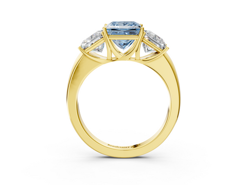 Yellow gold Three-Stone Fancy Blue Princess  Cut Diamond Ring with Channel-Set Band and Four-Prong Setting_35