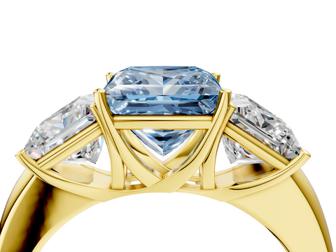Yellow gold Three-Stone Fancy Blue Princess  Cut Diamond Ring with Channel-Set Band and Four-Prong Setting_36