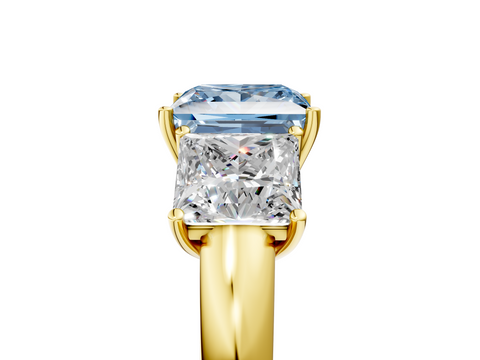 Yellow gold Three-Stone Fancy Blue Princess  Cut Diamond Ring with Channel-Set Band and Four-Prong Setting_37