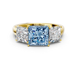 Yellow gold Three-Stone Fancy Blue Princess  Cut Diamond Ring with Channel-Set Band and Four-Prong Setting_49