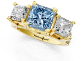 Yellow gold Three-Stone Fancy Blue Princess  Cut Diamond Ring with Channel-Set Band and Four-Prong Setting_50