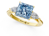 Yellow gold Three-Stone Fancy Blue Princess  Cut Diamond Ring with Pear Side Stones in Four-Prong Setting_108