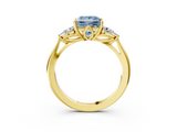 Yellow gold Three-Stone Fancy Blue Princess  Cut Diamond Ring with Pear Side Stones in Four-Prong Setting_110